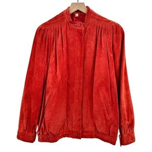 Vintage 70s/80s Suede Bomber Jacket Rust Orange Leather Coat Taiwan | Size M/L